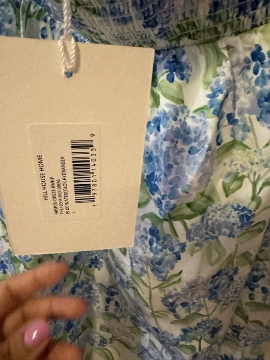 Hill House x La Coqueta Fleur Midi Dress Blue Hydrangea Halter Cotton L NWT - Picture 6 of 6